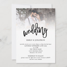 モダン アーツィ スクリプト フォト QR コード ウェディング 招待状