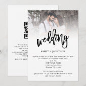 モダン アーツィ スクリプト フォト QR コード ウェディング 招待状 (正面/裏面)