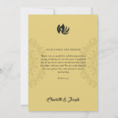 モダン アートデコ ゴールド スワン ウェディング サンキューカード (裏面)