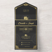 モダン アートデコ スワン ゴールド ブラック ウェディング オールインワン招待状 (内側)