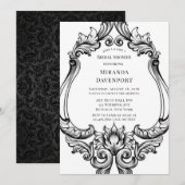 モダン アートデコ ブラック フォリア ブライダルシャワー 招待状 (正面/裏面)