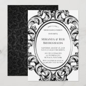 モダン アートデコ ブラック フォリア ブライドズメイド ランチョン 招待状 (正面/裏面)