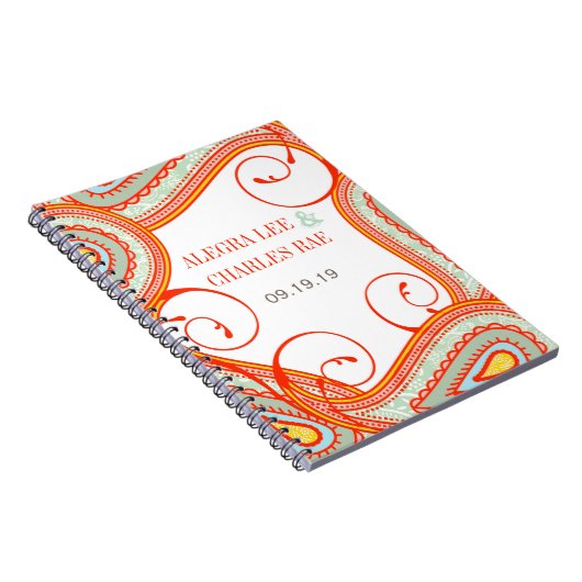 モダン イエロー オレンジ アクア ミント ゲストブック ノートブック (右側)