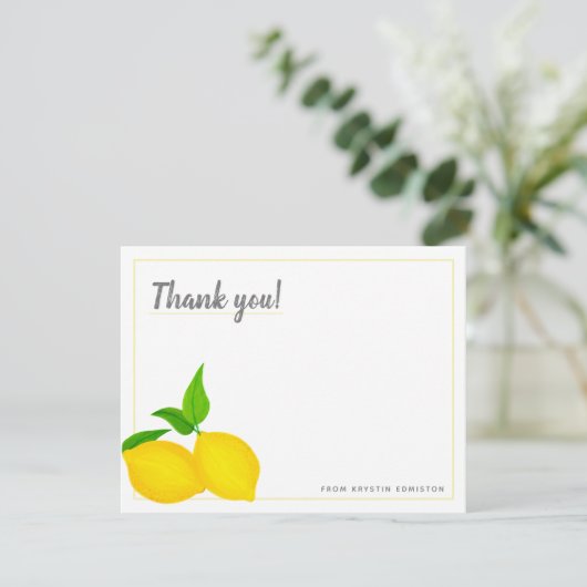 モダン イエロー シトラス レモン ホワイト サンキューカード (スタンド正面)