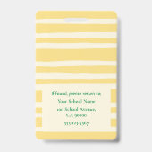 モダン イエロー ストライプ 教師 フォト ID バッジ (裏面)