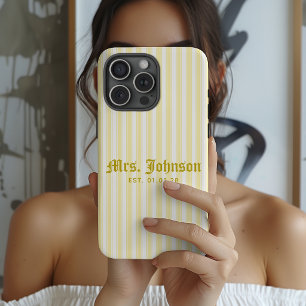 モダン イエロー ストライプ 結婚記念日 新婚カップル iPhone 15 PRO MAXケース
