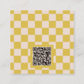 モダン イエロー チェック柄 ロゴ ブランディング QRコード スクエア名刺 (裏面)