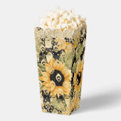 モダン イエロー ヒマワリ チェック柄 ゴールド グリッター フェイバーボックス (はじけた状態)