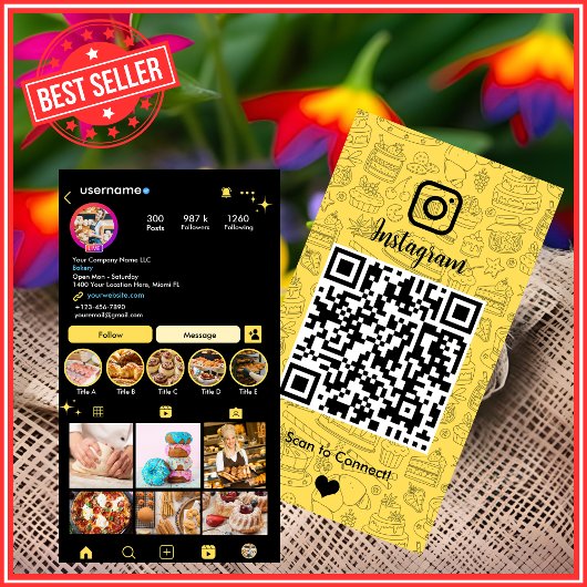 モダン イエロー ベーカリー Instagram シェフ パストリーQRコード 名刺