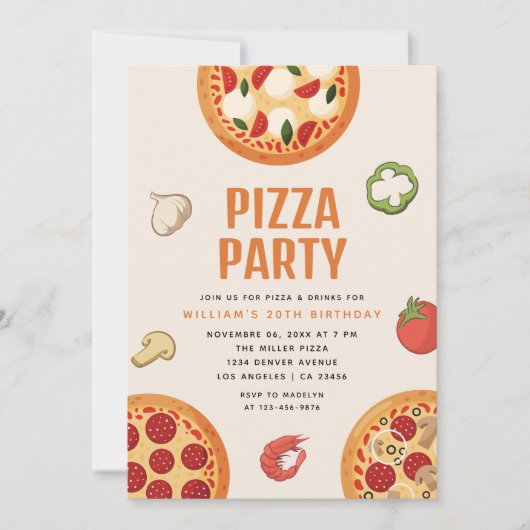 モダン&イタリアン任意の大事な行事ピザパーティー 招待状 (正面)