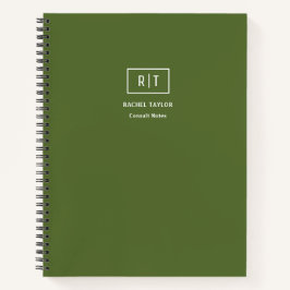 モダン ウィークリー マンスリー ダーク オリーブ グリーン モノグラム ノートブック