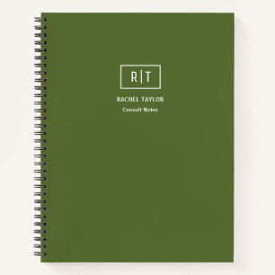 モダン ウィークリー マンスリー ダーク オリーブ グリーン モノグラム ノートブック