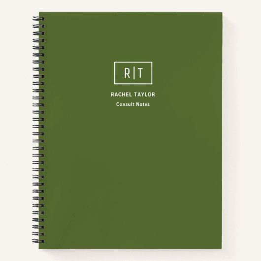 モダン ウィークリー マンスリー ダーク オリーブ グリーン モノグラム ノートブック (正面)