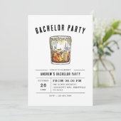 モダン ウイスキー グラス タイポグラフィー バチェラーパーティー イン 招待状 (スタンド正面)