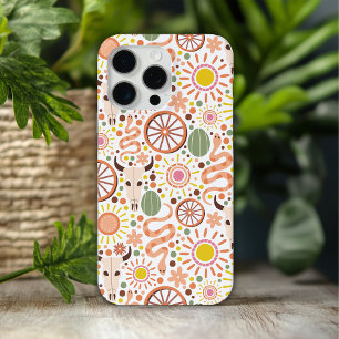 モダン ウエスタンカウ スカル デザート サン パターン iPhone 15 PRO MAXケース