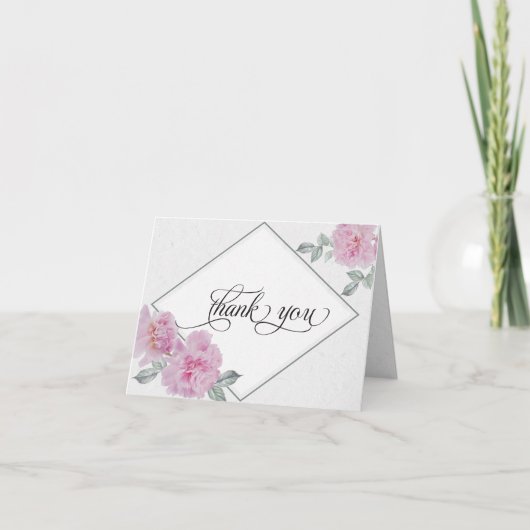 モダン ウォーターカラー グリッター フォリアジ BarefootBride™ サンキューカード (正面)