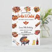 モダン・ウォーターカラー グリル&チル BBQ バースデーパーティー 招待状 (スタンド正面)