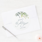 モダン ウォーターカラー グリーン ブライダル シャワー ラウンドシール (封筒)