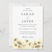 モダン ウォーターカラー ゴールドリーフ エレガント ウェディング 招待状 (正面)