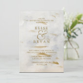 モダン ウォーターカラー ゴールド ホワイト マーブル 結婚式招待状 招待状 (スタンド正面)