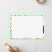 モダン ウォーターカラー サマー フローラル フレーム ノートカード (正面/裏面インサイチュ)