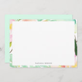 モダン ウォーターカラー サマー フローラル フレーム ノートカード (正面/裏面)