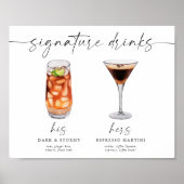 モダン ウォーターカラー シグネチャードリンク ウェディングサイン ポスター (正面)