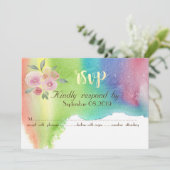モダン ウォーターカラー スプラッシュ フラワー RSVP カード (スタンド正面)