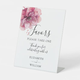 モダン ウォーターカラー ダスティ ローズ フラワー ウェディング フェイバーズ 台座サイン