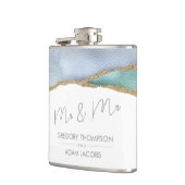 モダン ウォーターカラー ティール ダスティーブルー Mr. Mr. ウェディング フラスク (左)
