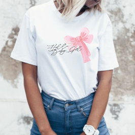モダン・ウォーターカラー・ピンクのバウ・ハロー・ベイビー・ガール Tシャツ