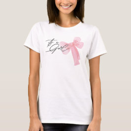 モダン・ウォーターカラー・ピンクのリボン・イッツ・ア・ガール Tシャツ