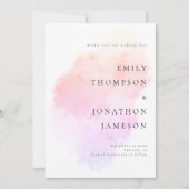 モダン ウォーターカラー ピンク コーラル ウェディング セーブザデート (正面)