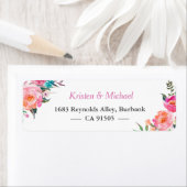 モダン ウォーターカラー フューシャ ピンク ガーデン フローラル ラベル (インサイチュ)