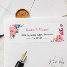 モダン ウォーターカラー フューシャ ピンク ガーデン フローラル