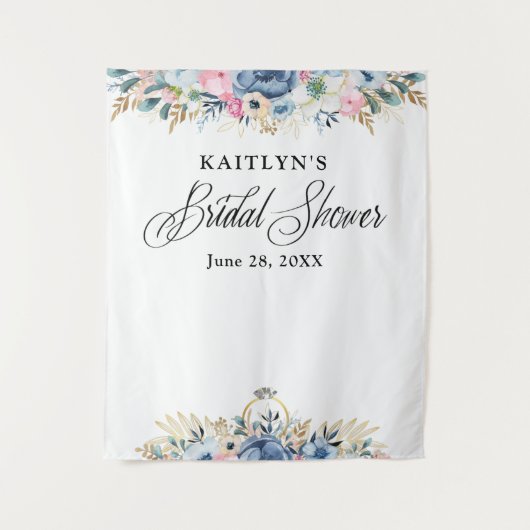 モダン ウォーターカラー フラワーブライダルシャワー 背景 タペストリー (正面)