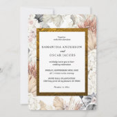 モダン ウォーターカラー フローラル オーキッド ゴールド フレーム 招待状 (正面)