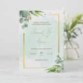 モダン ウォーターカラー フローラル グリーン & ゴールド ウェディング 招待状 (スタンド正面)