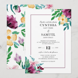 モダン・ウォーターカラー・ブルームズ ウェディング 招待状