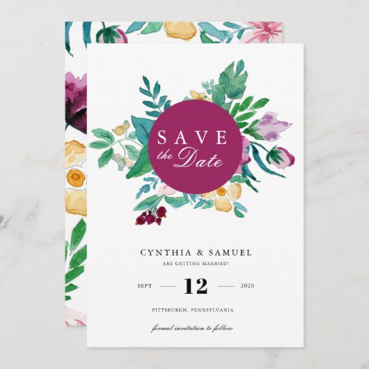 モダン・ウォーターカラー・ブルームズ Save the Date 招待状 (正面/裏面)