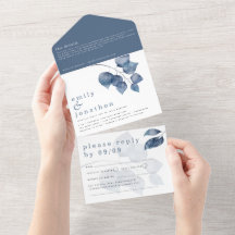 モダン ウォーターカラー ブルーリーフ ウェディング