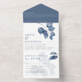 モダン ウォーターカラー ブルーリーフ ウェディング オールインワン招待状 (内側)