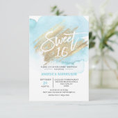 モダン ウォーターカラー ブルー スウィート16 シックスティーン 3.5x5" 招待状 (スタンド正面)