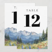 モダン ウォーターカラー マウンテン ワイルドフラワー テーブル ナンバー 招待状 (正面/裏面)