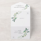 モダン ウォーターカラー ユーカリの葉 グリーン オールインワン招待状 (外側)