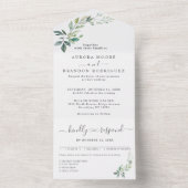 モダン ウォーターカラー ユーカリの葉 グリーン オールインワン招待状 (内側)