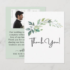 モダン ウォーターカラー ユーカリの葉 グリーン サンキューカード