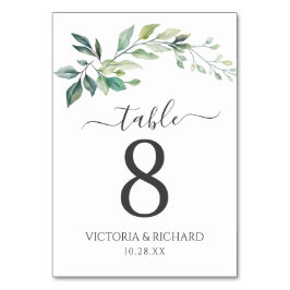 モダン ウォーターカラー ユーカリの葉 グリーン テーブルナンバー