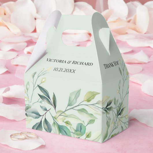 モダン ウォーターカラー ユーカリの葉 グリーン フェイバーボックス (ウェディング)