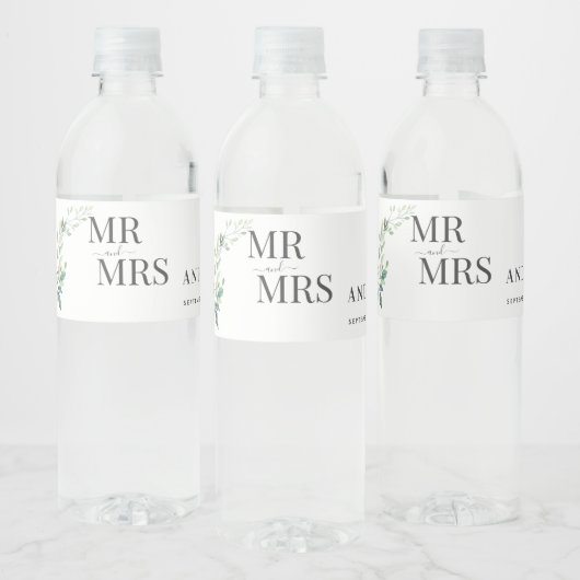 モダン ウォーターカラー ユーカリの葉 グリーン ペットボトルラベル (ボトル)